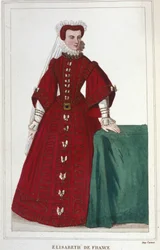 Porträt von Elisabeth von Frankreich 1545 - 1568 Tochter von Heinrich II. und Katharina von Medici. Gravur von 1830