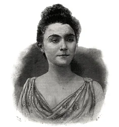 Porträt von Emma Laure Esther Guilbert, genannt Yvette Guilbert (1865-1944), französische Sängerin des Café-Konzerts - Gravur von 1892