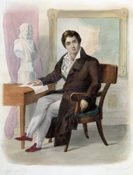 Porträt von François-Joseph (François Joseph) Talma (1763-1826), französischer Komödiant. in Ed. Mennechet, „Le Plutarque français“