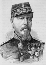 Porträt von General Lecomte, der 1871 von den Aufständischen erschossen wurde. Gravur aus dem späten 19. Jahrhundert in „Histoire de France“ von H. Martin.