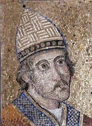 Porträt von Gregor IX (1145 - 1241). Er kämpfte gegen Friedrich II. und organisierte die Inquisition. 13. Jahrhundert Mosaik aus der alten Apsis von St. Peter. Museum von Rom