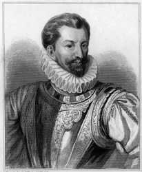 Porträt von Heinrich I. von Lothringen, 3. Herzog von Guise, genannt le Balafré (1550-1588) - in „Geschichte der Franzosen“ von Lavallée, Gravur, undatiert