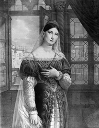 Porträt von Maria Garcia, genannt die Malibran (1808-1836), Sängerin in der Rolle der Desdemona für „Othello“ von Gioachino Rossini. Teatro alla Scala 1833.