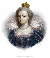 Porträt von Maria von Medici (1573 - 1642), Ehefrau von Heinrich IV. und Mutter von Ludwig XIII. (Gravur von 1836)