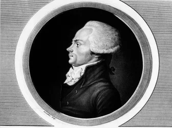 Porträt von Maximilien de Robespierre (1758-1794), Mitglied der Generalstände und Abgeordneter von Paris im Nationalkonvent. In „Collection complète des tableaux historiques de la Révolution française, en trois volumes“. 1804.