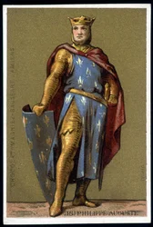 Porträt von Philippe Auguste im Kampfanzug - Chromo, Ende des 19. Jahrhunderts
