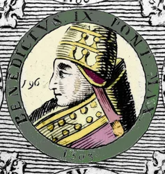 Porträt von Papst Benedikt IX. Gravur des 19. Jahrhunderts.