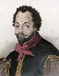 Porträt von Sir Francis Drake (1540-1596), englischer Freibeuter und Navigator. Gravur des 19. Jahrhunderts