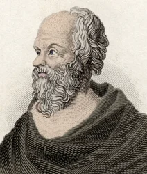 Porträt von Sokrates (470-399 v. Chr.), griechischer Philosoph. Gravur des 19. Jahrhunderts