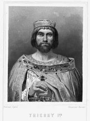 Porträt von Thierry I (? - 533), König von Austrasien - in „Histoire des Français“ von Lavallée, Gravur, undatiert.