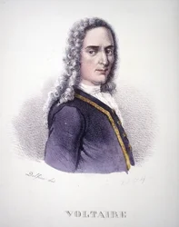 Porträt von Voltaire. Gravur aus dem 19. Jahrhundert