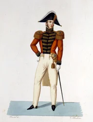 Porträt eines Ehrenritters von Cape und Schwert der Päpstlichen Armee. Gravur aus dem 19. Jahrhundert.