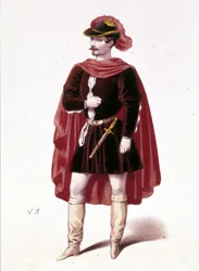 Porträt des französischen Tenors Louis Gueymard (1822 - 1880) in der Rolle des Henri im ersten Akt von „I vespri siciliani“ (Die sizilianische Vesper) von Giuseppe Verdi