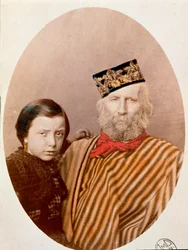 Porträt des italienischen Patrioten und Helden des Risorgimento Giuseppe Garibaldi (1807-1882) mit seiner Tochter Clelia (1867-1959)
