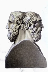 Porträts von Homer (9. Jahrhundert v. Chr.) und Archiloque (712 v. Chr. - 648 v. Chr.), griechische Dichter.