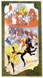 Plakat, das die „Konzerte“ ankündigt, die jeden Abend im Moulin Rouge, Paris, stattfinden