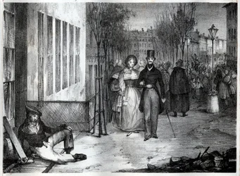 Spaziergang auf den Boulevards in Paris im 19. Jahrhundert - Gravur