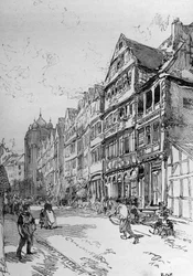 Darstellung der Judengasse in Frankfurt, Geburtsort der Familie Rothschild. Gravur in „Die Illustrierte Welt“.