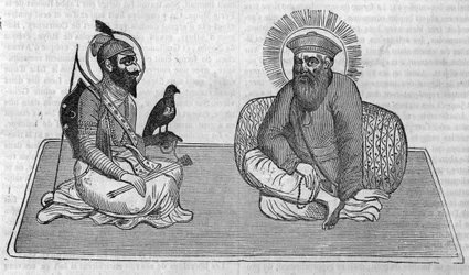 Darstellung der Gründer des Sikhismus (oder Sikh-Religion): Guru Nanak (1469-1539) und Guru Gobind Singh (1666-1708). In „Le magazin picturesque“ 1836