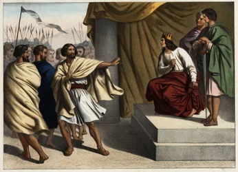 Roboam, der erste König von Juda. Anonyme Gravur aus der Mitte des 19. Jahrhunderts.