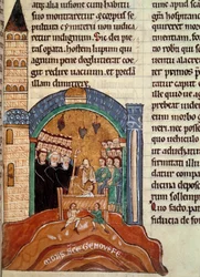 Heiliger Hugues von Cluny (1024-1109), Abt von Cluny, rettet einen Toten in Paris. Miniatur aus einer historischen und liturgischen Sammlung