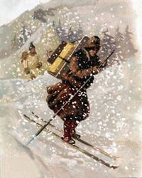 Schneeskifahrer. Chromolithographie