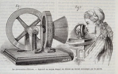 Das Edison-Phonometer - Gerät, mit dem durch Sprache mechanische Arbeit erzielt wird, in „Nature“ 1878