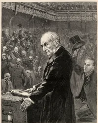 Das Unterhaus, 13. Februar 1893: Rede von William Ewart Gladstone (Gravur)