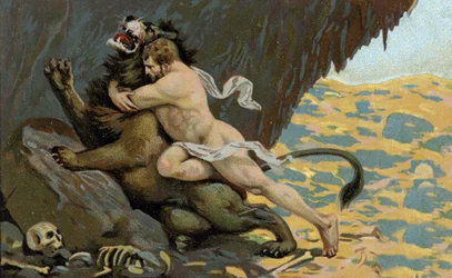 Die Arbeiten des Herkules: Herkules und der Löwe von Nemea, Anfang des 20. Jahrhunderts