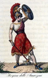 Die Königin der Amazonen. Illustration eines Opernheftes. 19. Jahrhundert