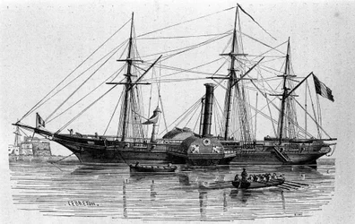 Die Sphinx, das erste Dampfschiff der französischen Marine, gebaut 1830. Gravur aus dem 19. Jahrhundert.