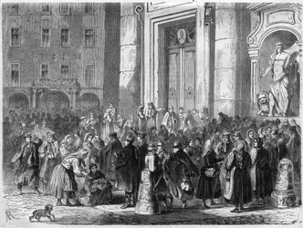 Die Hauswirtschaftsmesse in Dresden, Deutschland. Gravur in „Das Illustrierte Universum“