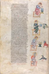 Die vier Evangelisten mit ihren Symbolen: Matthäus, Lukas, Markus, Johannes