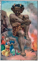 Der Riese. Die wunderbaren Abenteuer von Sindbad dem Seefahrer. Beliebte Geschichte aus 1001 Nacht. Chromolithographie aus dem späten 19. Jahrhundert.