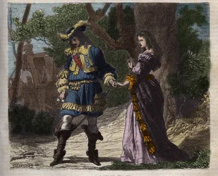 Das letzte Gespräch von Marie Mancini (1639-1715) mit Ludwig XIV. (1638-1715) vor seiner Abreise vom Hof nach Brouage am 22. Juni 1659, das Exil organisiert von Kardinal Mazarin, um ihn vom König fernzuhalten - Illustration aus dem „Vicomte de Bragelonne“