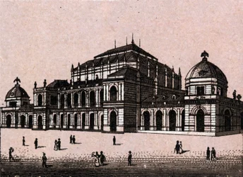 Die neue Börse in Frankfurt, Deutschland in „Die Welt illustriert 168 Ansichten“ (Ende des 19. Jahrhunderts)