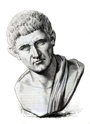 Der Philosoph Aristoteles (384-322 v. Chr.) nach einer Skulptur im Palazzo Spada in Rom. Gravur des 19. Jahrhunderts