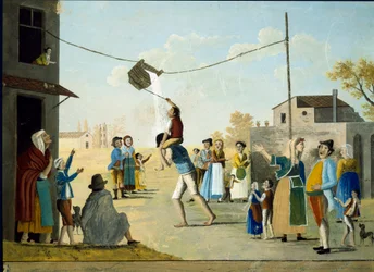 Das beliebte Eimerspiel in Neapel. Anonymes Gemälde. 19. Jahrhundert. Neapel, Museo Nazionale di San Martino