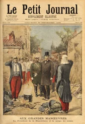 Der Präsident der Republik, Felix Faure (1841-1899), besucht die Truppen in Langres während der großen Manöver und Tradition für alle Besucher, er kostet die Suppe des Soldaten. Gravur in „Le petit journal“ 22/09/1895. Selva Sammlung.