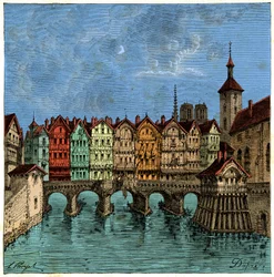Die kleine Brücke, die später die Pont au Change in Paris im Mittelalter wurde
