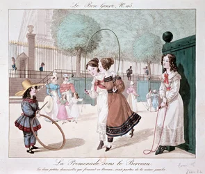 Der Spaziergang unter der Wiege: Die beiden kleinen Damen, die diese Wiege bilden, stammen aus demselben Bein (Jardin des Tuileries), um 1840