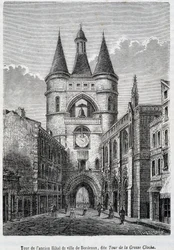 Turm des ehemaligen Hôtel de Ville de Bordeaux, bekannt als „Tour de la Grosse Bell“ - Gravur