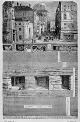 Transformationen von Paris unter dem Zweiten Kaiserreich, Haussmann Paris. Die Unterwelt von Paris (Wasser, Gas und Abwasser) - Gravur