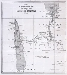 Reisekarte von Richard Francis Burton, britischer Entdecker (1821-1890) und Speke zu den Großen Seen Ostafrikas 1857-59 - in Tour du Monde