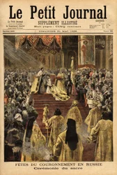 Zar Nikolaus II. (1868-1918) krönt seine Frau Alexandra Fjodorowna (1872-1918) in der Mariä-Entschlafens-Kathedrale (Moskau)