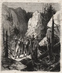 Tiroler Patriot Andreas Hofer (1767-1810) wird verhaftet - Gravur von 1879 in „Histoire des sociétés secrètes, politiques et religieuses“ von Pierre Zaccone (1817-1895)