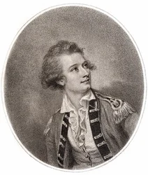 Vicente Lunardi, ein italienischer Aeronaut, der am 14. September 1784 den ersten Ballonaufstieg in England machte. Gravur aus dem späten 18. Jahrhundert.