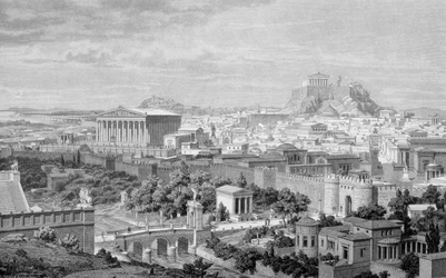 Ansicht von Athen, der Hadrianstempel und die Akropolis