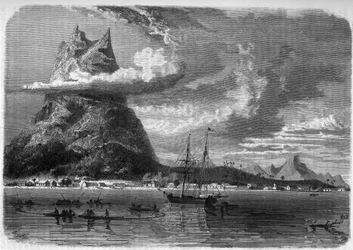 Ansicht von Bora Bora (Bora-Bora) in Polynesien Ende des 19. Jahrhunderts in „The Journal of Youth“ von 1888.