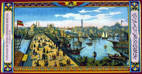 Ansicht der Galata-Brücke, Konstantinopel, Türkei. Ende des 19. Jahrhunderts
